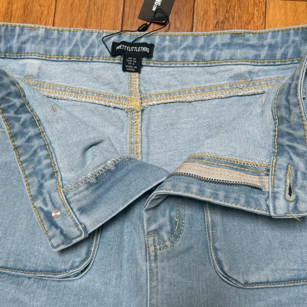 NWT PLT Light Blue Wash Cargo Pocket Front Denim Mini Skirt Y2K micro vintage 6 - Picture 5 of 8